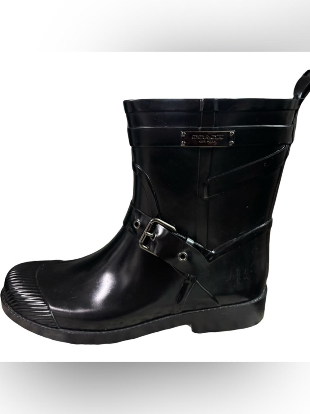 COACH Lester Short Rainboots  A8805 Rubber cap toe ankle buckle strap Size 8 B - Picture 4 of 10